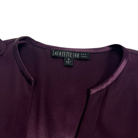 Lafayette 148 NY Purple  Sz 8 Long Sleeves Button-Down Silk Blouse Medium - Picture 3 of 11